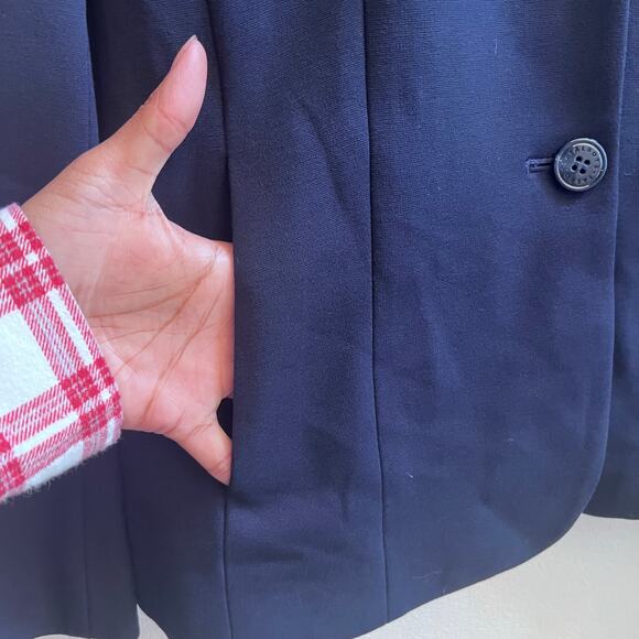 Talbots Women's Navy Blue Blazer Jacket Size 8P Cotton Blend Single-Breasted - Picture 5 of 7